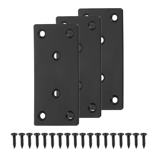 QUARKZMAN 3 Set Flach Reparatur Platten 2 x 4" Edelstahl Flach Gerade Strebe Klammer Reparatur Verbindungs Platten mit Schrauben für Befestigung Holz Möbel Ecken Schwarz von QUARKZMAN