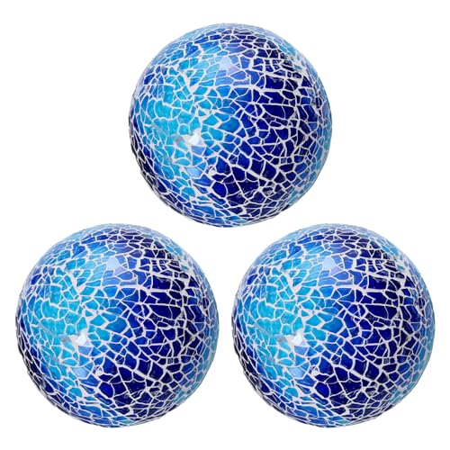 QUARKZMAN 3 Stück Dekorative Glasbälle 8cm Orbs Mittelstück Bälle Mosaik Glas Kugel Sphere für Deko Schalen Vasen Esstisch Party, Tiefblau von QUARKZMAN