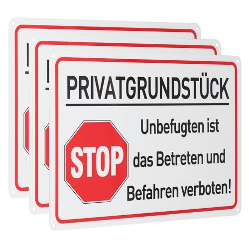 QUARKZMAN 3 Stück Privatgrundstück Schilder 30 x 20 cm Betreten Verboten Schild Aluminium Reflektierend Warnschild mit Bohrlöcher Rostfrei Hinweisschilder für Außenbereich Privatweg von QUARKZMAN