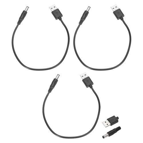 QUARKZMAN 3 Stück USB auf DC Stromkabel 3A 5V DC Stromkabel 5,5 mm x 2,5 mm Stecker Ladekabel Adapter für Lüfter Kamera Telefon Tablet Geräte (0,3 m, Schwarz) von QUARKZMAN