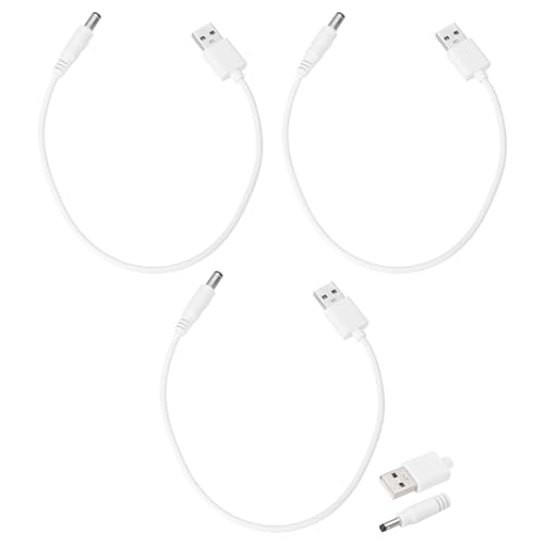 QUARKZMAN 3 Stück USB auf DC Stromkabel 3A 5V DC Stromkabel 5,5 mm x 2,5 mm Stecker Ladekabel Adapter für Lüfter Kamera Telefon Tablet Geräte (0,3 m, Weiß) von QUARKZMAN