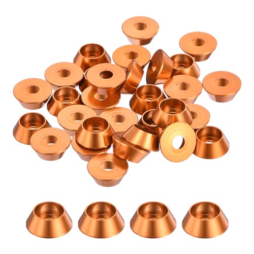 QUARKZMAN 30er Set M4 Konusbecher-Unterlegscheiben, eloxierte Aluminium-Dichtungen Kegel Senkkopf-Unterlegscheiben für Schraube RC/FPV/PC/Drone/Mechanische Zubehör-Modellteile (Orange) von QUARKZMAN