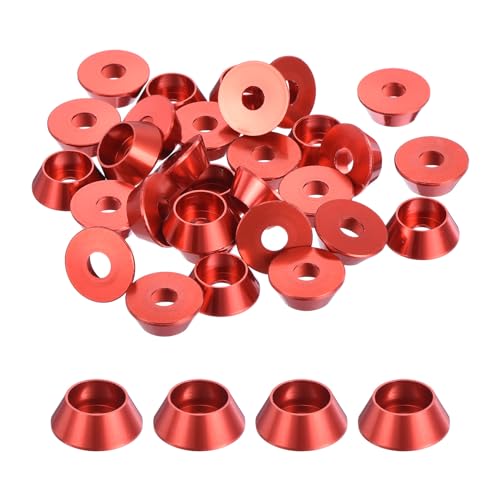 QUARKZMAN 30er Set M4 Konusbecher-Unterlegscheiben, eloxierte Aluminium-Dichtungen Kegel Senkkopf-Unterlegscheiben für Schraube RC/FPV/PC/Drone/Mechanische Zubehör-Modellteile (Rot) von QUARKZMAN