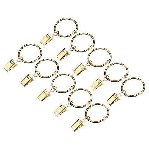 QUARKZMAN 36Stk Vorhang Ringe mit Klammern - Karbonstahl Gardinen Vorhang Clip Ringe 1" Vorhang Clip Ringe Haken für Vorhang Stab (Gold) von QUARKZMAN