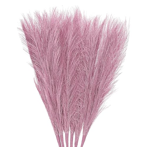 QUARKZMAN 3Stk Pampas Kunstgras Klein 45cm/17.7" Falsch Flauschig Pampas-Kunstrasen 7 Zweige Künstlicher Vasenfüller für Hause Büro Vase Hochzeit Dekoration Rosa von QUARKZMAN