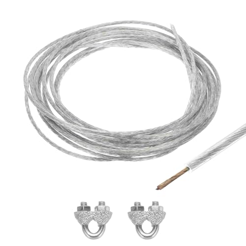 QUARKZMAN 3mm (1/8 Zoll) Transparent ummantelte Drahtseile, 6m /20ft verzinktes Stahlseil mit 2 Stück M3 Schlaufenhülsen zum Aufhängen von, Geländern, Gartenkabeln von QUARKZMAN