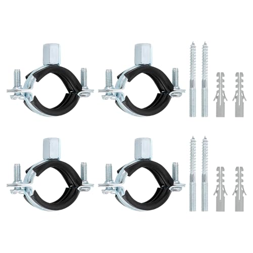 QUARKZMAN 4 Stk. Verstellbare Rohrhalterungsklammer, 1-1/4"(32mm) Wand- und Deckenmontage Split Ring Rohraufhänger aus feuerverzinktem Eisenrohrband mit Schraube & Dübel für Rohrleitung von QUARKZMAN
