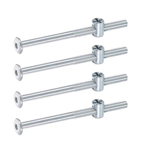 QUARKZMAN 4 Stück Bettgestellschrauben, M6 x 90mm Innensechskantschrauben Fassungsmuttern Etagenbett-Schrauben Möbelschrauben Mit Reiskopf-Fassungsmutter Für Stühle Kinderbetten, Silber von QUARKZMAN