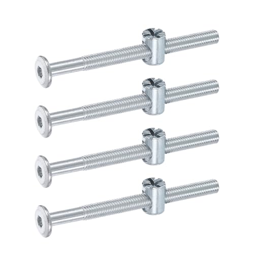 QUARKZMAN 4 Stück Bettgestellschrauben M6 x 75mm Innensechskantschrauben Fassungsmuttern Etagenbett Schrauben Möbelschrauben Mit Reisformkopf Fassungsmutter Für Stühle Kinderbetten Silber von QUARKZMAN
