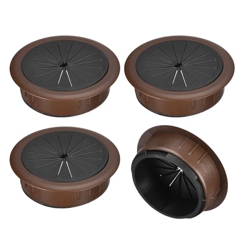QUARKZMAN 4 Stück Kabellochabdeckung, 2-3/8 Zoll (60 mm) ABS-Schreibtisch-Kabel-Draht-Kabeltülle-Lochabdeckung für Büro-Computer-Schreibtisch-Draht-Organizer, braun von QUARKZMAN