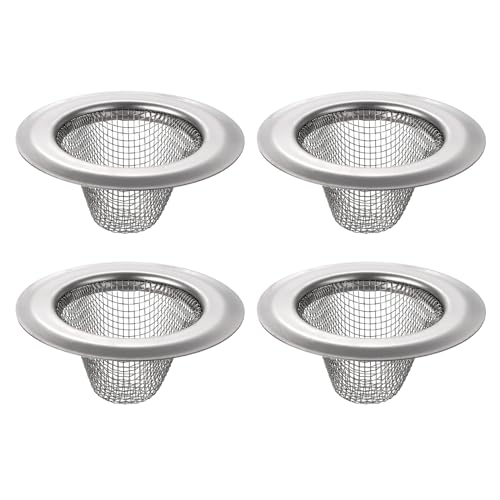 QUARKZMAN 4 Stück Küchenspüle-Abfluss, Edelstahl-Küchenspüle-Sieb, Spülbecken-Abflussfilter, 5,3 cm Außendurchmesser x 3,5 cm Innendurchmesser x 2,2 cm Tiefe, Silber von QUARKZMAN