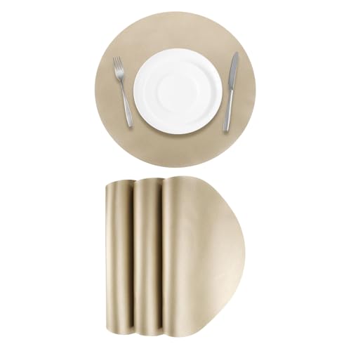 QUARKZMAN 4 Stück Kunstleder-Tischsets für den Esstisch, PU-Leder Runde Tischsets Tischsets Hitzebeständig Wasserdicht Ölbeständig Küchentischsets (Gold) von QUARKZMAN