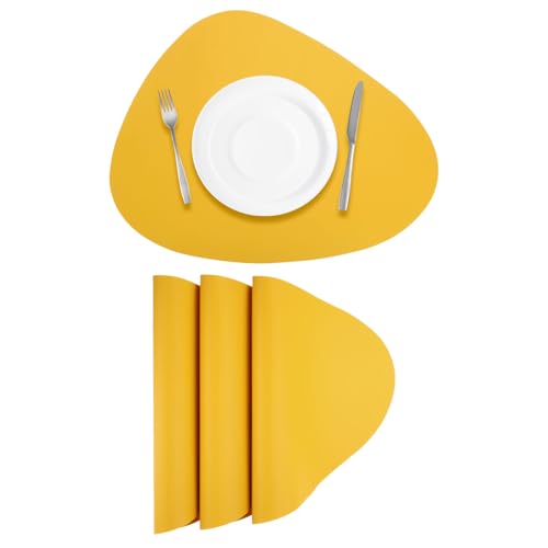QUARKZMAN 4 Stück Kunstleder-Tischsets für den Esstisch, PU-Leder-Tropfenförmige Tischmatten Tischsets Hitzebeständig Wasserdicht Ölbeständig Küchentischsets (Gelb) von QUARKZMAN