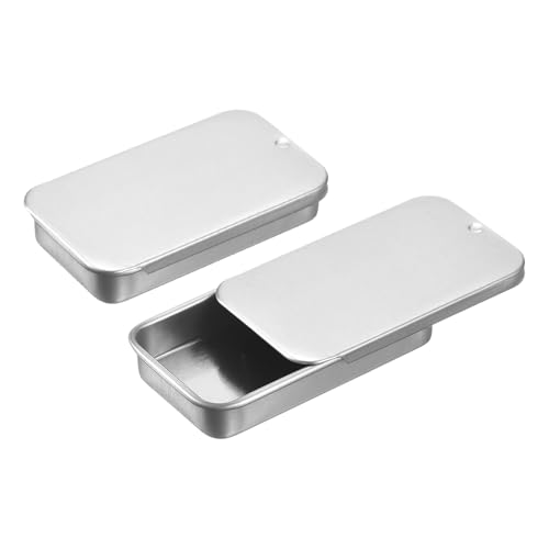 QUARKZMAN 4 Stück Metall-Blechdose Behälter, 2,4x1,3x0,4 Zoll Schiebedeckel-Blechdosen Rechteckige Aufbewahrungsbox Tragbare Mini-Blechdose für Süßigkeiten Kosmetik Handwerk, Mattsilber von QUARKZMAN