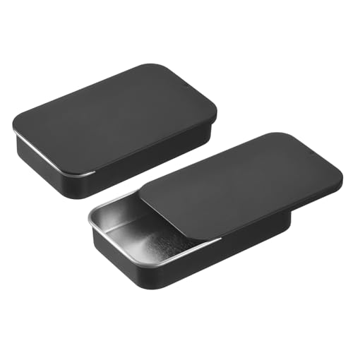 QUARKZMAN 4 Stück Metall-Blechdose Behälter, 3,1x2x0,6 Zoll Schiebedeckel-Blechdosen Leere rechteckige Aufbewahrungsbox Tragbare Mini-Blechdose für Süßigkeiten Kosmetik Handwerk, Schwarz von QUARKZMAN