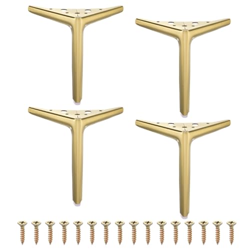 QUARKZMAN 4 Stück Metallmöbelfüße, 7 Zoll Dreieckige schwere Möbelfüße DIY Ersatzbeine für Bett, Tisch, Schrank, Sofa Stuhl (Gebürstetes Gold) von QUARKZMAN