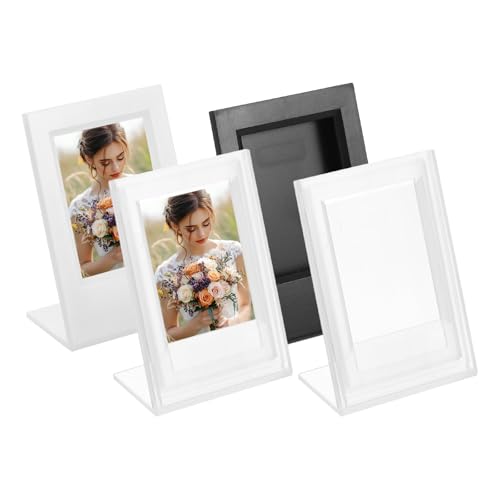 QUARKZMAN 4 Stück Mini-Bilderrahmen 3,8 x 2,7 Zoll Rechteckiger Kleiner Bilderrahmenhalter für die Präsentation von Fotos, Gemälden, Postern und Kunstwerken, Schwarz/Weiß & Transparent von QUARKZMAN
