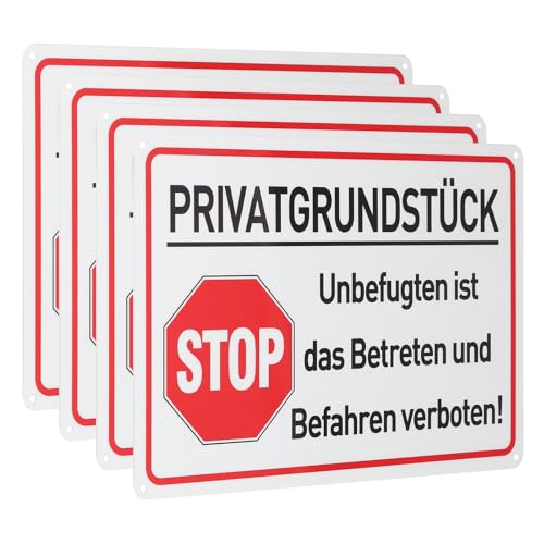QUARKZMAN 4 Stück Privatgrundstück Schilder 30 x 20 cm Betreten Verboten Schild Aluminium Reflektierend Warnschild mit Bohrlöcher Rostfrei Hinweisschilder für Außenbereich Privatweg von QUARKZMAN
