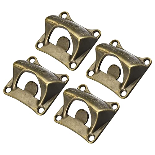 QUARKZMAN 4 Stück Wandmontierter Flaschenöffner 2.5" x 2.2" Gusseisen Wandhalterung Bierflaschenöffner Küchenbars Werkzeuge für Barkeeper oder Heimgebrauch Bronze von QUARKZMAN