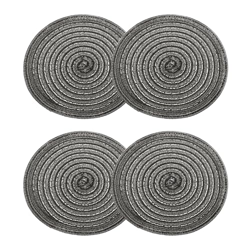 QUARKZMAN 4 Stück runde geflochtene Tischsets 7" runde Tischmatten für Esstische Waschbare hitzebeständige gewebte Tischsets für den Innen- und Außenbereich für Feiertagsessen, Schwarz Grau von QUARKZMAN