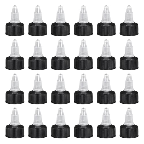QUARKZMAN 48er-Pack Twist Top Cap 24/410 Schwarze Dosierflaschen-Ersatzkappen für Basteln, Kunst, Kleber, Flüssigkeiten von QUARKZMAN