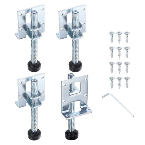 QUARKZMAN 4Pack Verstellbare Möbelausgleichsfüße 4.13" Schwere Möbelausgleicher Metallmontagehalterungen Für Werkbank Schrank Kleiderschrank Silber von QUARKZMAN