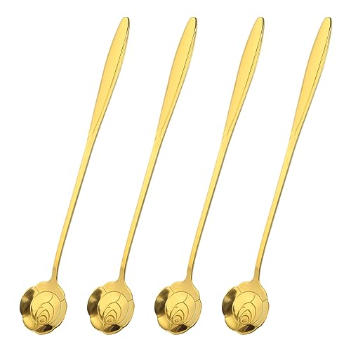 QUARKZMAN 4Stk Edelstahl Blume Löffel 7" Lang Handgriff Rose Teelöffel Eislöffel Kaffee Löffel für Cocktail Rühren Mixen Gold von QUARKZMAN