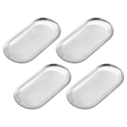 QUARKZMAN 4Stk Edelstahl Dekorative Schalen Badezimmer Ablagen Makeup Kosmetik Schalen Klein Servierplatten für Kerzen Dessert Tablett(Silber 7 x 3.3") von QUARKZMAN