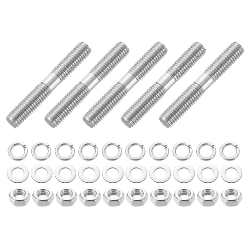 QUARKZMAN 5 Stück Doppelseitige Gewindestifte, M8x55mm 304 Edelstahl Doppelt Gewinde Stangenbolzen mit Muttern und Flach- & Sicherungsscheiben Doppelseitiger für Hauswartung von QUARKZMAN