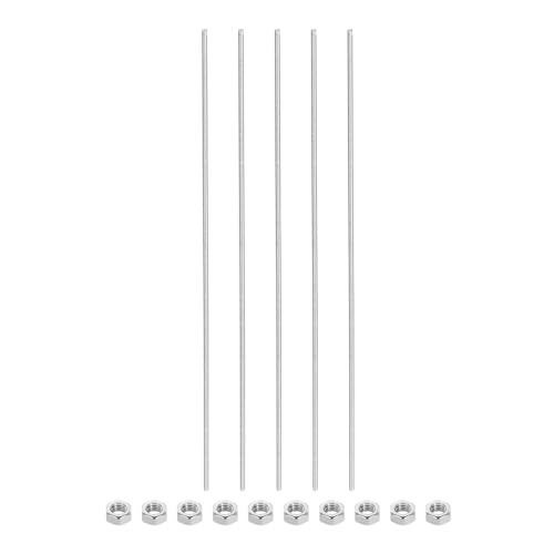 QUARKZMAN 5 Stück Gewindestangen M3 x 400mm mit 4 Sechskantmuttern Set, Gewindestab Edelstahl Voll Gewindestange Gewindestift für Möbeln Maschinen Befestigungssatz von QUARKZMAN