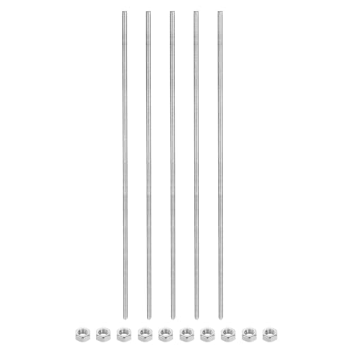 QUARKZMAN 5 Stück Gewindestangen M4 x 300mm mit 4 Sechskantmuttern Set, Gewindestab Edelstahl Voll Gewindestange Gewindestift für Möbeln Maschinen Befestigungssatz von QUARKZMAN