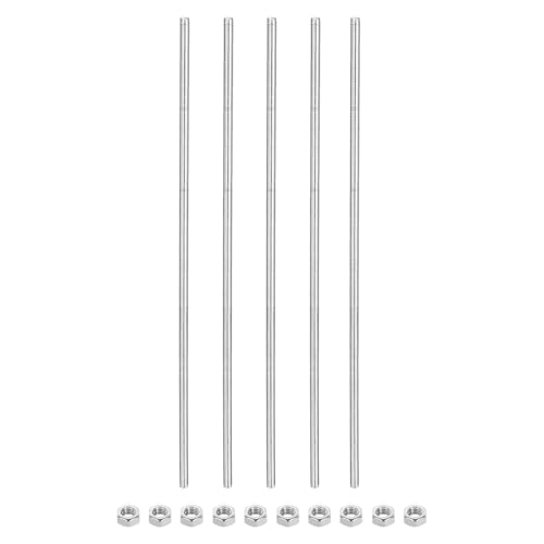 QUARKZMAN 5 Stück Gewindestangen M5 x 300mm mit 4 Sechskantmuttern Set, Gewindestab Edelstahl Voll Gewindestange Gewindestift für Möbeln Maschinen Befestigungssatz von QUARKZMAN