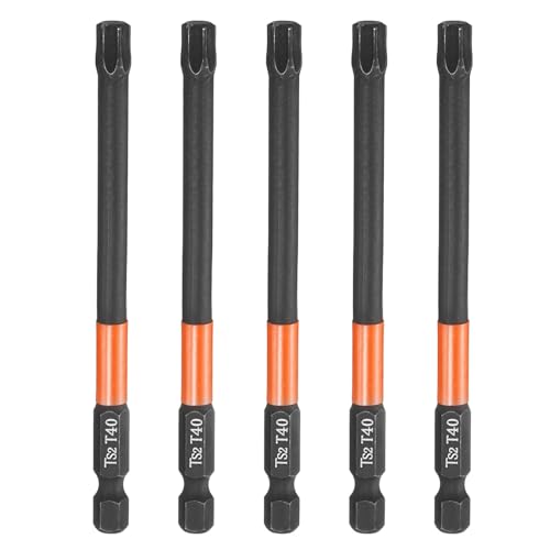QUARKZMAN 5 Stück T40 Torx Bit Schraubendreher Bit Set 4" (100mm) lang 1/4" Magnetisch Sechskantschaft Ohne Loch Hex Sechskant Schraubendreher Bohrer S2 Stahl Bitsatz für Akkuschrauber von QUARKZMAN