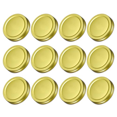 QUARKZMAN 50 Stück Einmachglasdeckel, 70mm/2.76" Regular Mouth Zinnplattenkappen auslaufsicher für Einmachgläser Küchenaufbewahrung (Goldfarben) von QUARKZMAN