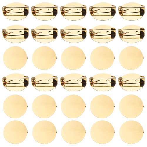 QUARKZMAN 50 Stück Gold Broschenrohlinge Runde Tabletts mit Pin Metall Broschenverschluss Clip Pins Disc Basis für Anstecknadeln Namensschilder Tags DIY Handwerk (21mm/0,8") von QUARKZMAN