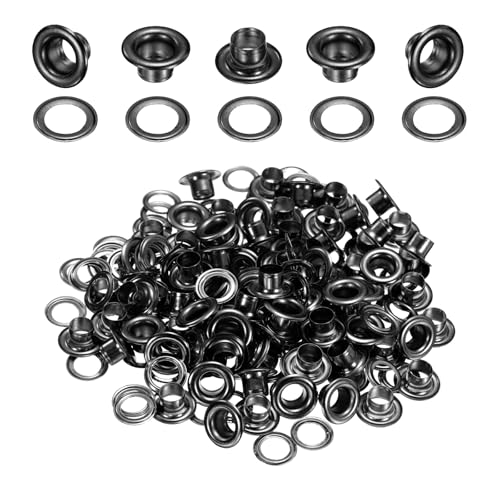QUARKZMAN 50 Stück Ösen 5 mm Innen-Ø Messing Ösen Metallösen Rostfrei Planenösen Grommet Kit mit Unterlegscheiben Eyelets für Banner Leder Schuhe Handtaschen Vorhänge Bastel, Schwarz von QUARKZMAN