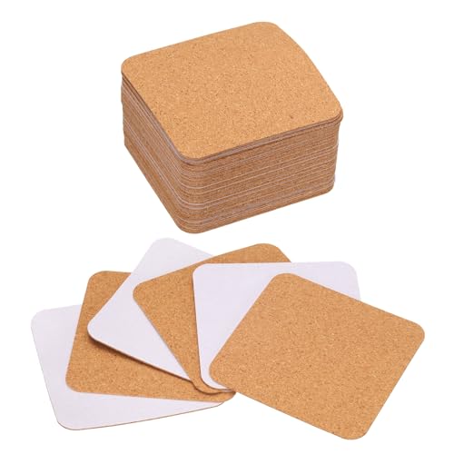 QUARKZMAN 50 Stück Selbstklebende Korkuntersetzer 95x95x1mm Korkplatte Korkplatten Korkmatte Kork Untersetzer Kork Selbstklebend für DIY Bastelarbeiten, Quadratische Abgerundete Ecken von QUARKZMAN
