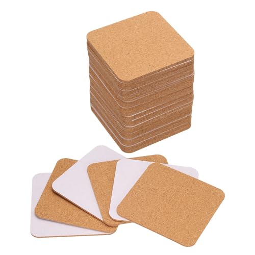 QUARKZMAN 50 Stück Selbstklebende Korkuntersetzer 95x95x2mm Korkplatte Korkplatten Korkmatte Kork Untersetzer Kork Selbstklebend für DIY Bastelarbeiten, Quadratische Abgerundete Ecken von QUARKZMAN