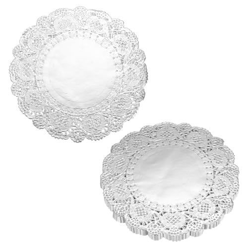 QUARKZMAN 50 Stück Tortenunterlage 11.4cm Rund, Dekoratives Einweg-Tischset aus Spitzenpapier für Kuchen Desserts Lebensmitteldekoration Hochzeit Geburtstag, Silber von QUARKZMAN