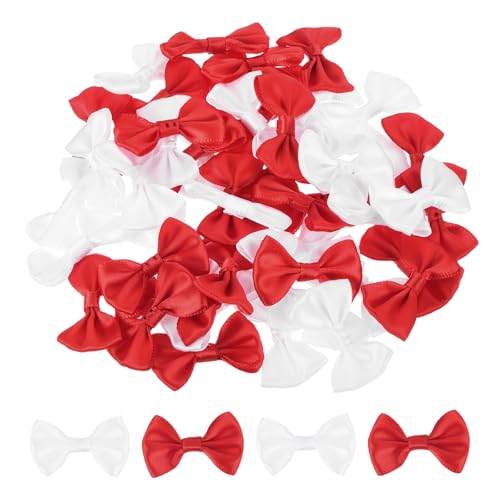 QUARKZMAN 50 Stück Weiße & Rote Fliegen 1,5" x 1" Mini-Schleife zum Basteln Kleine Satinschleife Großhandel für DIY Nähen Scrapbooking Hochzeitsgeschenk Präsent Dekoration zu Hause von QUARKZMAN