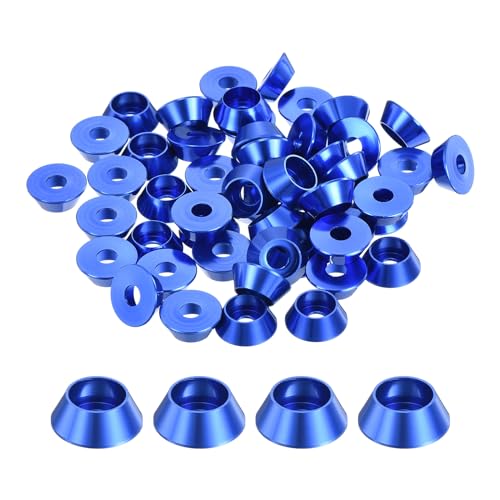 QUARKZMAN 50er Set M4 Kegelbecher-Unterlegscheiben, eloxierte Aluminium-Dichtungen Kegel Senkkopf-Unterlegscheiben für Schraube RC/FPV/PC/Drone/Mechanische Zubehör-Modellteile (Dunkelblau) von QUARKZMAN