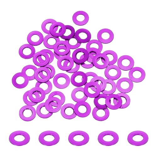 QUARKZMAN 50pcs M3 Flachunterlegscheibe eloxiertem Aluminium Runde Senkkopf-Unterlegscheibe Lochdurchmesser 3 mm/0,12 Zoll für Schraube RC/FPV/PC/Drone/Mechanische Zubehör Modellteile (Lila) von QUARKZMAN