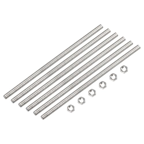 QUARKZMAN 6 Packung M4 x 350mm Volles Gewinde Stab mit 6 Packung Sechskant Muttern 0.7mm Gewinde Abstand 304 Edelstahl Rechtshänder Gewindestäbe Stabbolzen von QUARKZMAN