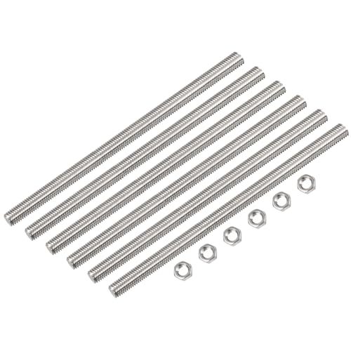 QUARKZMAN 6 Stück Gewindestange M8 x 400mm mit Sechskantmuttern, Gewindestangen Vollgewinde Gewindestab Edelstahl 304 Gewindebolzen Gewindestifte Gewindestäbe für Möbeln Sport Geräte von QUARKZMAN