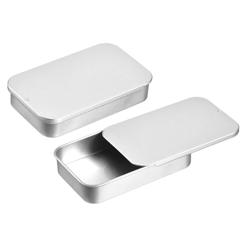 QUARKZMAN 6 Stück Metall-Blechdose Behälter, 3,1x2x0,6 Zoll Schiebedeckel-Blechdosen Leere rechteckige Aufbewahrungsbox Tragbare Mini-Blechdose für Süßigkeiten Kosmetik Handwerk, Silber von QUARKZMAN