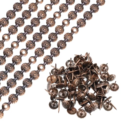 QUARKZMAN 6 Stück Polsterstiftleisten, 1 Meter Blumendekorative Nagelverzierungen für Sofa, Kopfteil, Stuhl, Möbel mit Polsternägeln (11mm Kupfer) von QUARKZMAN