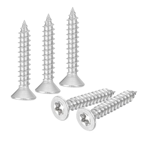 QUARKZMAN 60 Stück Flachkopf Torx Schrauben, M4 x 25mm Torx Holzschrauben 304 Edelstahl Senkkopfschrauben Selbstschneidende, Passend für T20 Bit für Holz, Zaun, Terrassendielen (Silber) von QUARKZMAN