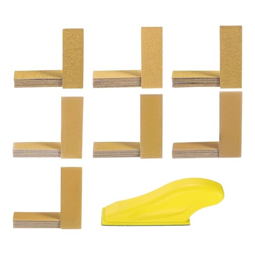 QUARKZMAN 70 Stück Detail-Schleifpapier-Set 40/60/80/120/180/240/320 Körnungen 3,5" x 1,2" Micro Mini Hand-Schleifpapiere Bögen Nass Trocken Schleifpapiere mit 1 Stück Haken & Schleife von QUARKZMAN