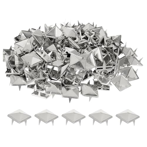 QUARKZMAN 80 Stück Quadratische Pyramiden-Nieten, 12mm Vier-Klauen-Stollen-Spikes, Kupfer Punk Rock Nagelkopf-Spots für Kleidung Tasche Leder Schuhe (Silber) von QUARKZMAN