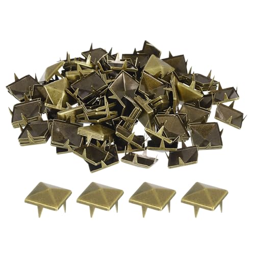 QUARKZMAN 80 Stück Quadratische Pyramiden-Nieten, 15mm Vier-Klauen-Stollen-Spikes, Kupfer Punk Rock Nagelkopf-Spots für Kleidung Tasche Leder Schuhe (Bronze) von QUARKZMAN